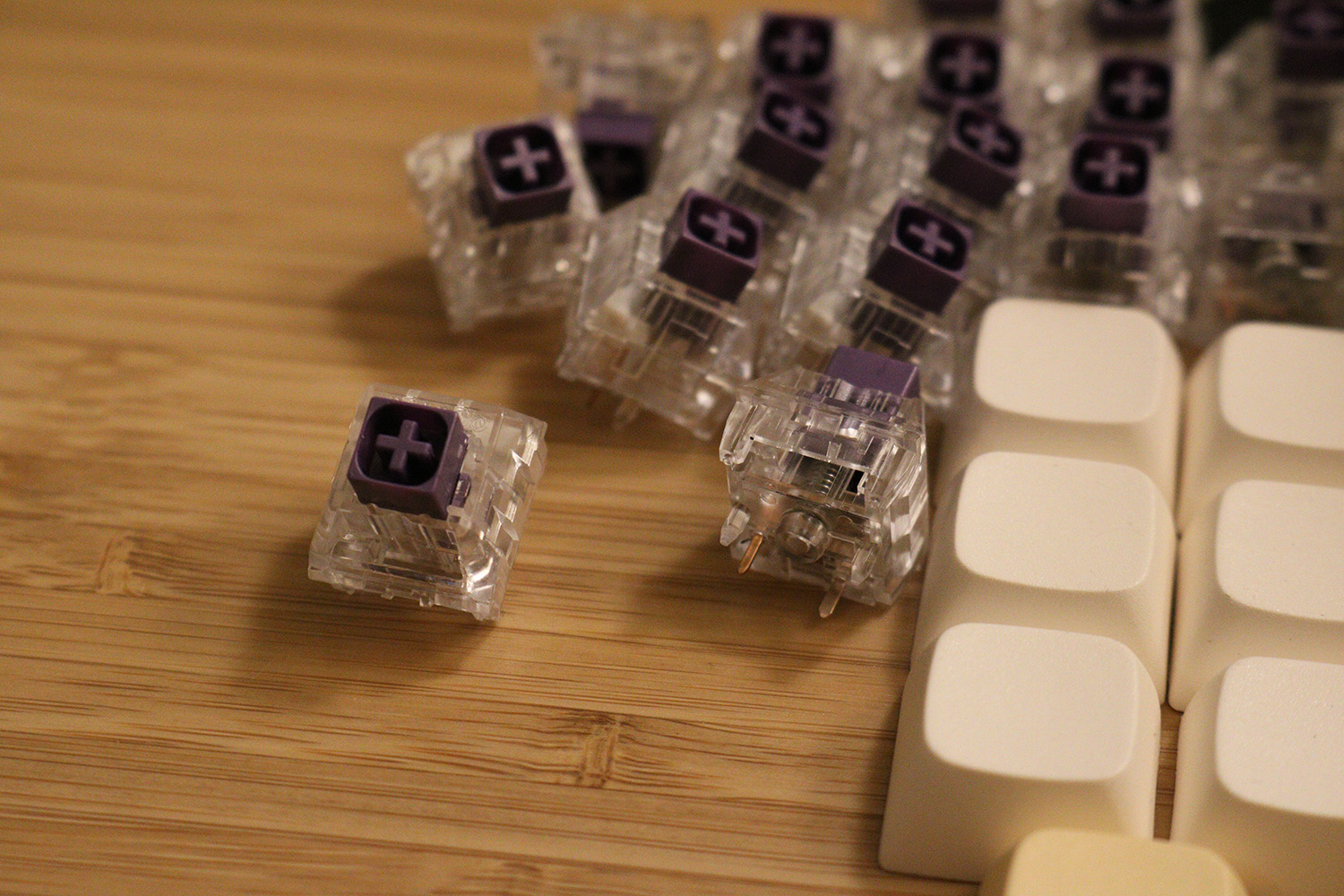 Close-up view of the keyboard switches and key caps.